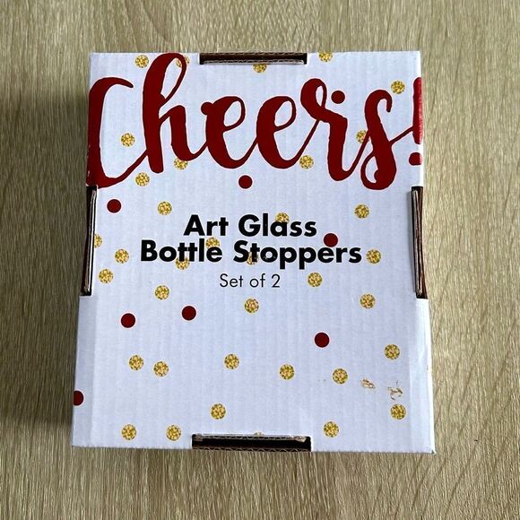 NEW β¦ CHEERS! Set of 2 Art GlassβBottle Stoppers - Picture 2 of 2